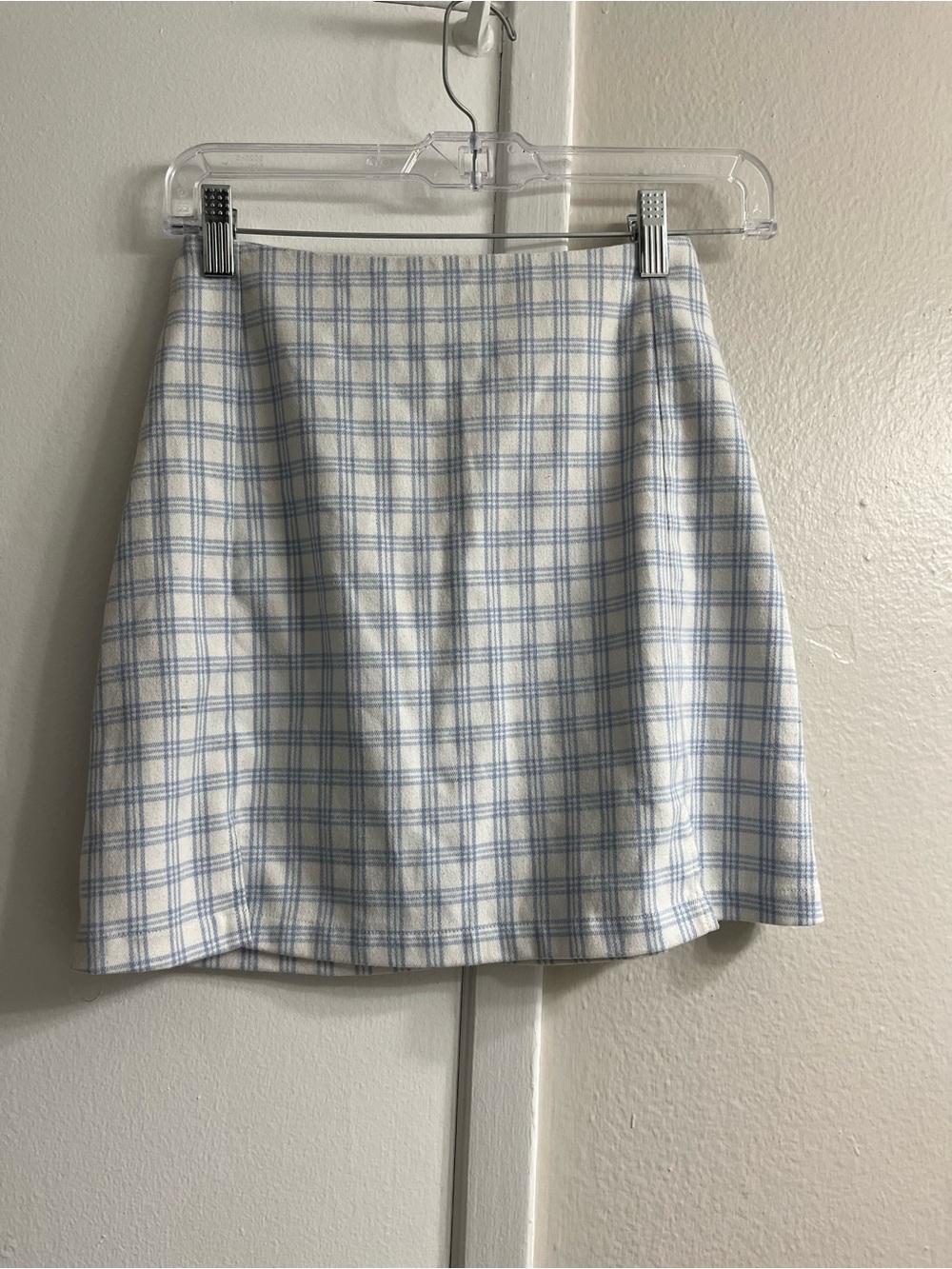 Brandy Melville Light Blue and White Plaid Mini Skirt